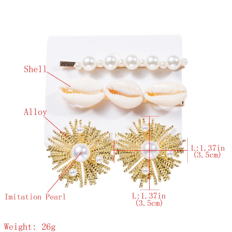 Find Me Shell Rhinestone Earrings Hairpins Jewelry Set for Women Simple Alloy Imitation Pearl Hair Clips Accessories