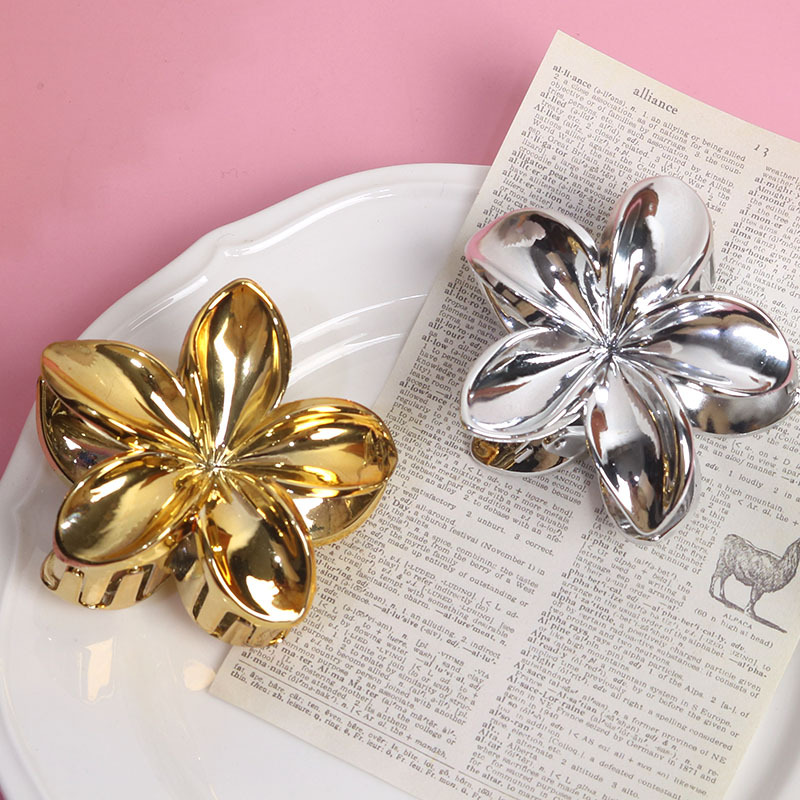 Stor Metall Guld Silver Blomma Hårklämma för Kvinnor Stor Hårkrabba Klämma Hästsvans Huvudbonad