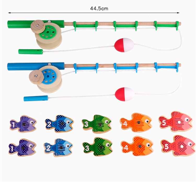 Baby Toys Simulation Fishing Hook Toys 15Pcs Fishes 2 Fishing Rods Wooden Toys For Kids Educational Toys For Children