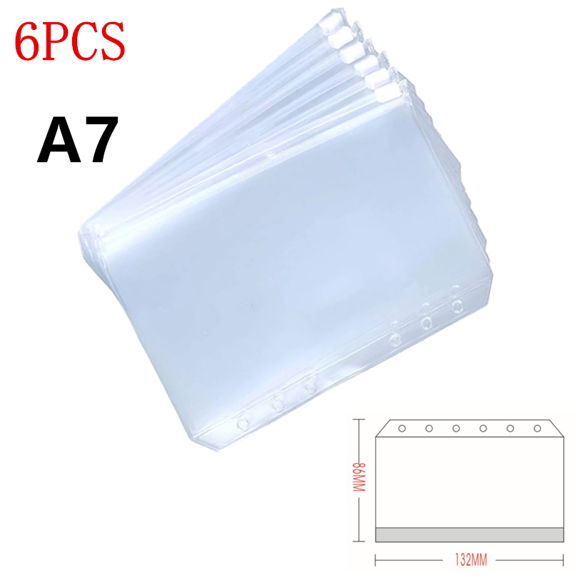 KDD Binder Pockets A5/A6/A7 Binder Loose Leaf Bag Clear Zipper Folders For 6-Ring Notebook Binder Pouch Document Filing Bags: A7 6PCS
