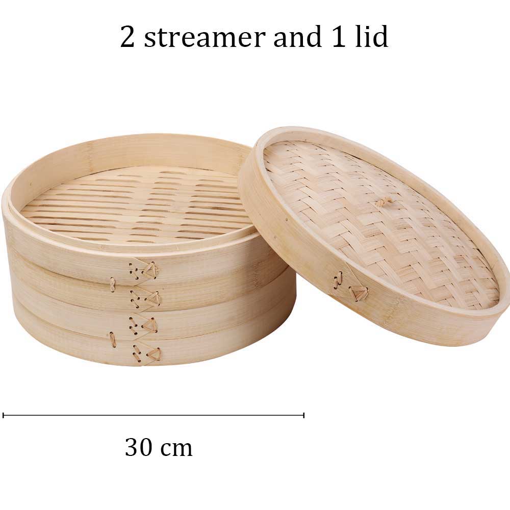 Bamboo parowar koszyk do gotowania na parze kluska ryby ryż warzywny kosz na przekąskę Dim Sum kuchnia narzędzia kuchenne klatka lub zestaw okładek: 30cm 2 cage 1 lid