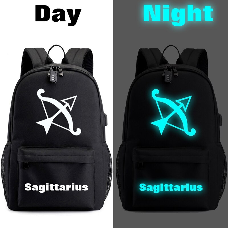 BPZMD Luminous 12 Zodiac Sign Canvas Schoolbag Constellation Horoscope for Boys and Girls Backpack: Sagittarius