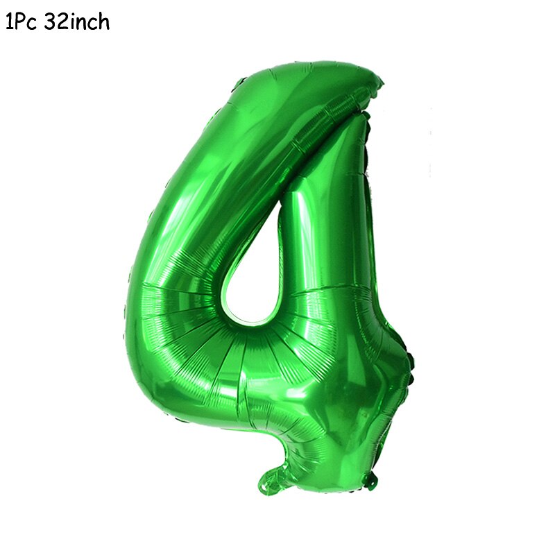 11Pcs Green Foil Number Balloons Dinosaur Latex Balloon Kids Jungle Theme Birthday Safari Forest Party Decorations Baby Shower: 32inch number4