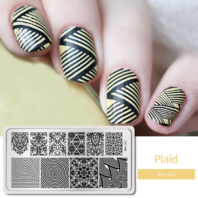 Geboren Mooie Plaid Lijn Patroon Stempelen Platen Rvs Nail Art Stamp Template Diy Afbeelding Afdrukken Stencils Gereedschap: BP-L027