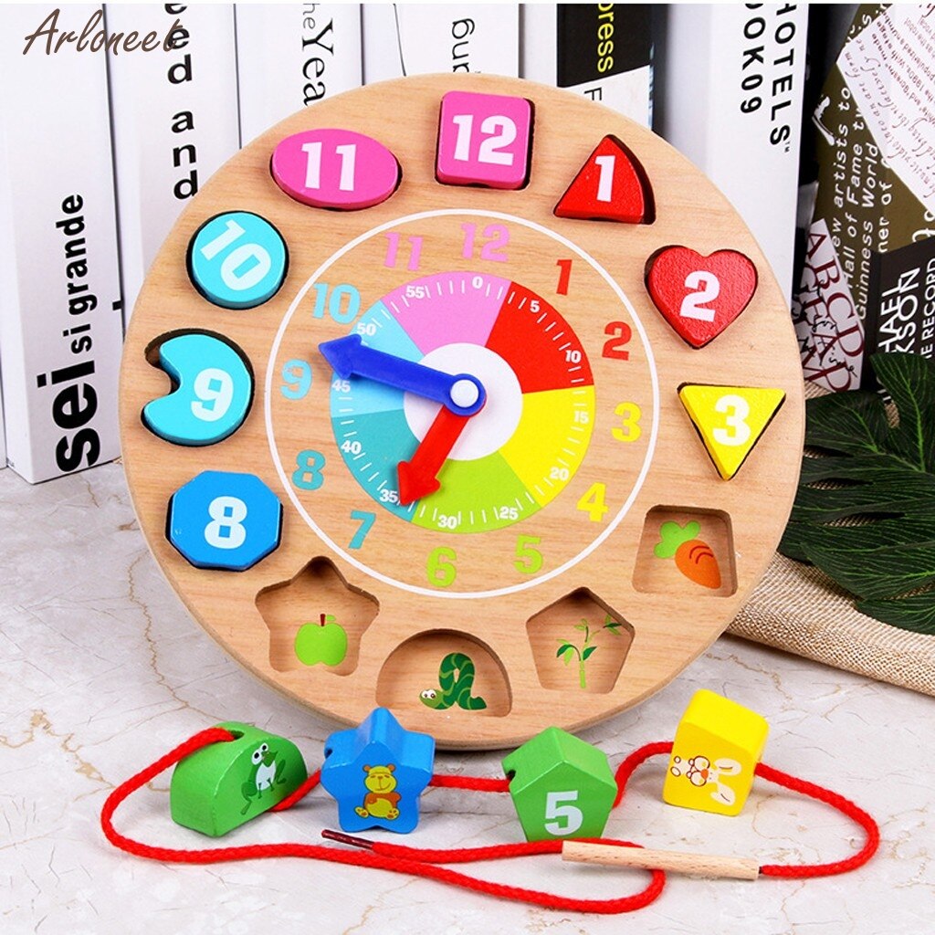 Wooden Beaded Rope Stringed Geometric Digital Alarm Clock Puzzle Toy Education Robot Kids Building Puzzles Toys