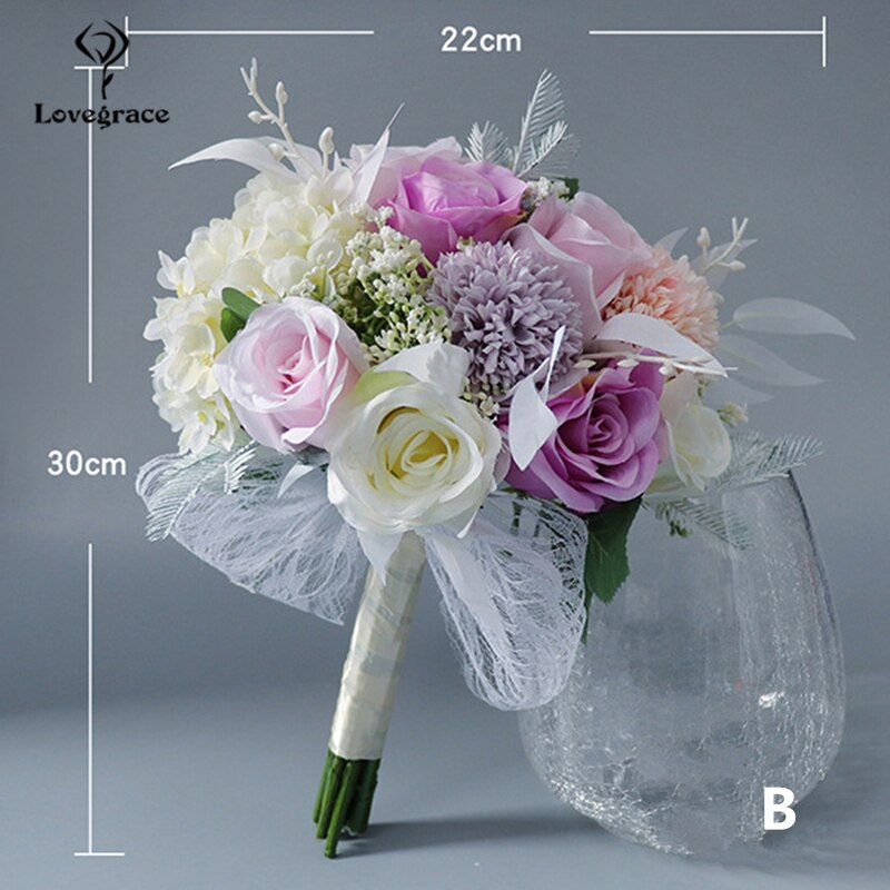 Lovegrace Bridal Wedding Boeket Kunstmatige Bloem Boeket Zijde Rose Hydrangea Wedding Waterval Boeketten: B