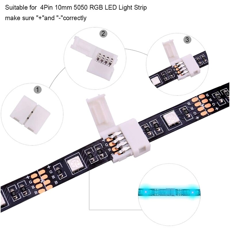 -5050 4Pin RGB LED Strip Connector Kit,T Shape Connectors,LED Strip Jumper,4 Pin Male to Male Connector