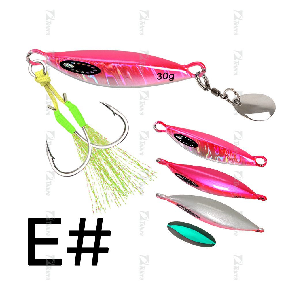 TOLU 2024 Spin Tail Metal Jig señuelo de pesca 20g 30g 40g 60g Spinner Shad Metal Vib Casting Shore Jig cebo hoja de cobre cuchara lubina: 55 mm / Rojo coral