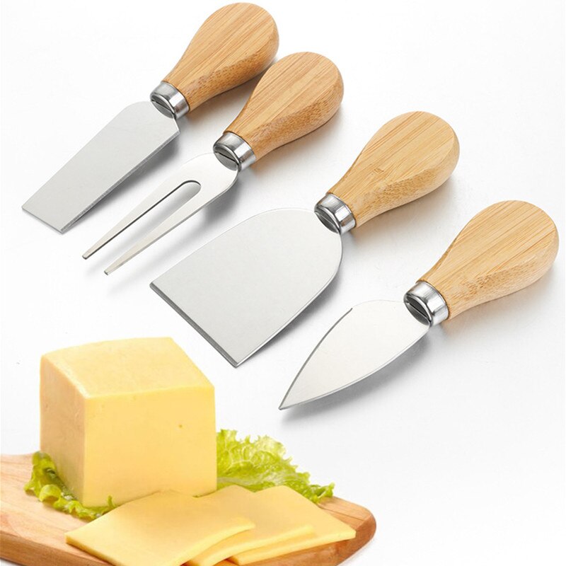 1/4pcs one set Stainless Steel Cheese Knives Set TOak Handle Cheese Cutter Cheese Board Butter Spatula Kitchen Cheese Tools