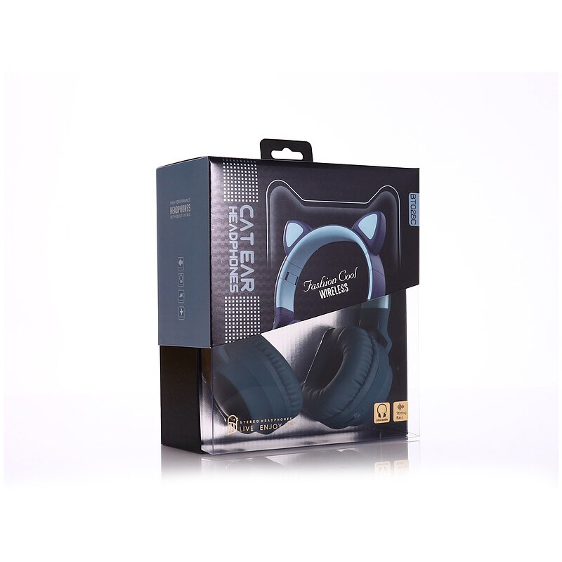 High-Grade headset Cat Ear Noise Cancelling Headphone Bluetooth 5.0 Kids Headset TF Card 3.5mm Plug With Mic Wireless Headphones: Blue WIth Box