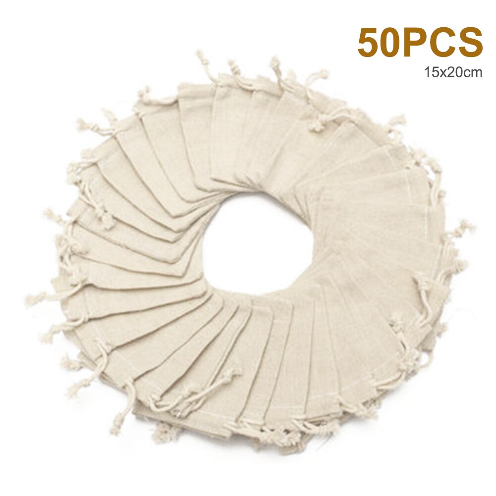 50Pcs Small Bag Natural Linen Pouch Drawstring Burlap Jute Sack With Drawstring Party Supplies For Candy Wedding Favors