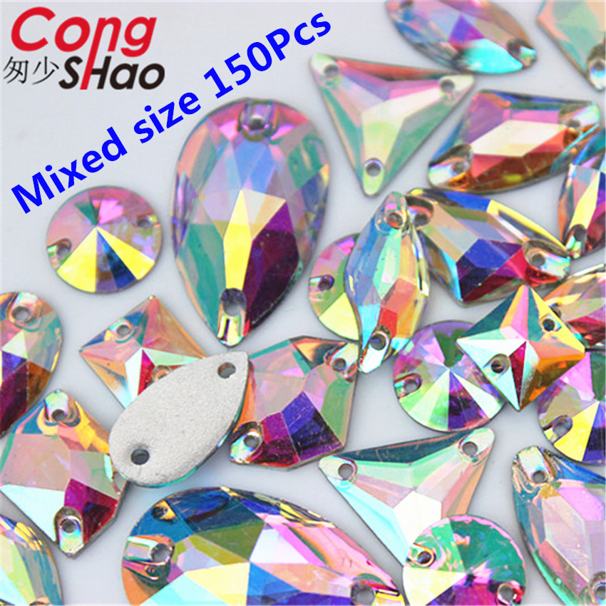 Cong Shao mischen 10 Größe bilden Kristalle AB Strass trimmen Flache Zurück näHenne 2 See Steine Harz Perlen Für DIY hochzeit Kleid YB668