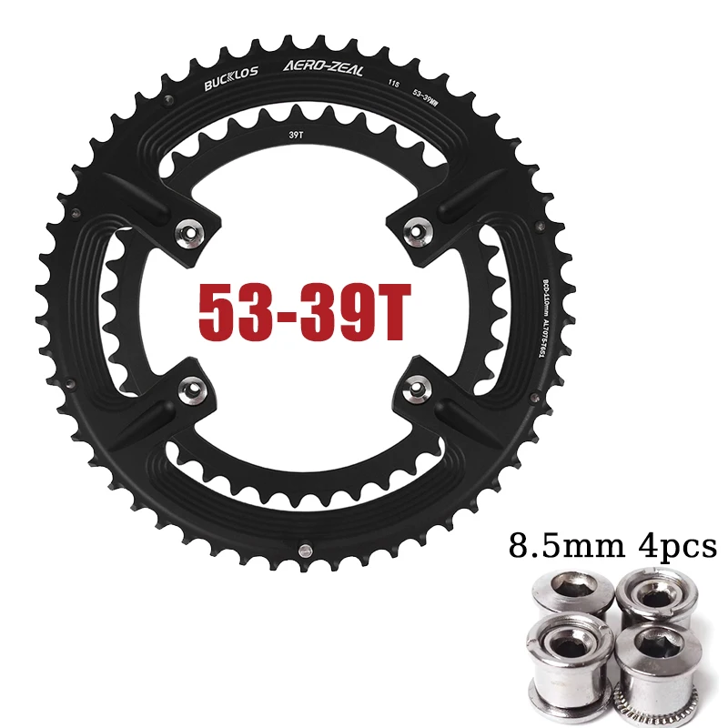 BUCKLOS Bicycle Chainwheel 110BCD Bike Crown Chain Ring Road Bike Double Chainring 50-34T 52-36T 53-39T 4/5 Claws Tooth Plate: Navy Blue