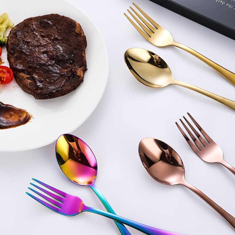 24PCS Western Kitchen Dinnerware Stainless Steel Cutlery Steak Knives Forks Dessert Spoon Tableware Set Box Party Wedding