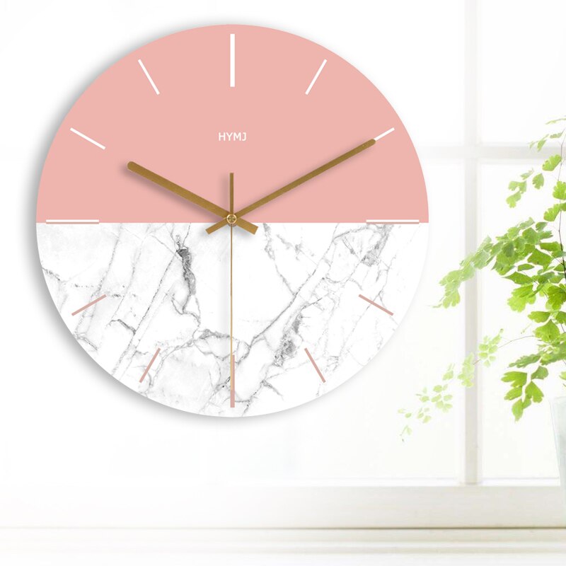 Relojes de pared de madera, decoración moderna para la pared del hogar, reloj colgante silencioso de madera redondo rosa y blanco de 10/12/14/16 pulgadas