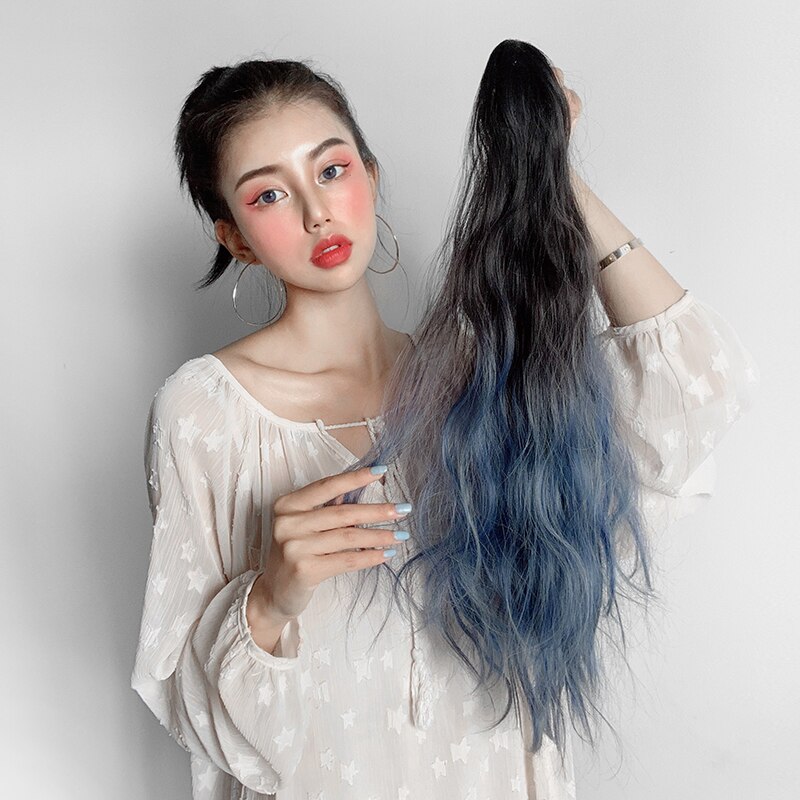 MSTN-Peluca de pelo rizado largo de 60CM, coleta con cola de caballo ombré, horquilla de peluca, extensión de cabello sintético, tocados