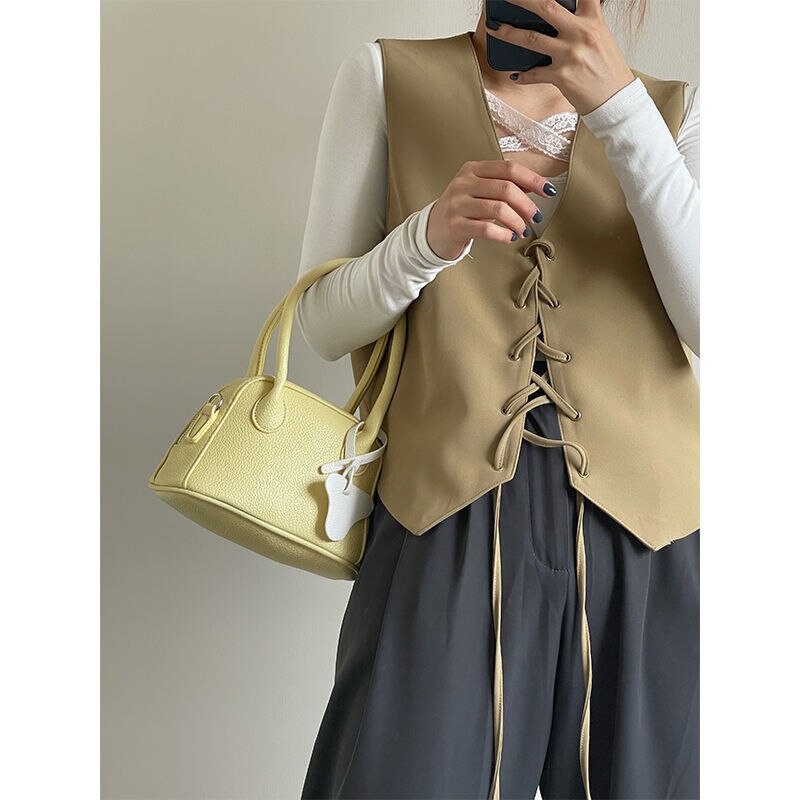 Bolso de mano con de concha amarilla y crema ligera, bolsa cruzada de superleche, litchi
