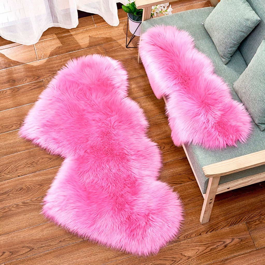 Amour coeur laine fourrure artificielle peau de mouton poilue tapis chambre salon décor rose bleu tapis de sol doux Shaggy tapis: HT / 60 x 120cm
