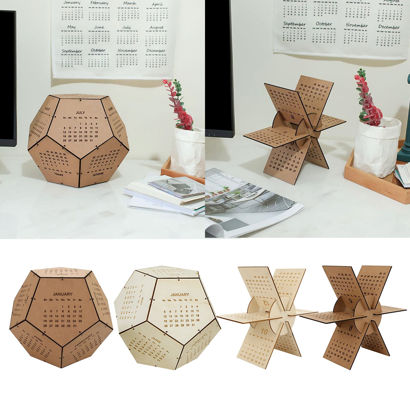 Geometrische Houten Tafel Art Puzzel Kalender Diy Set Maand Datum Display Home Office Handwerk Decor Rustieke Ornamenten