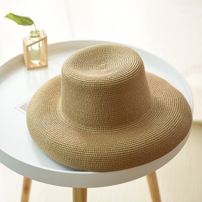Ploermin zomer strohoed voor dames, lady hepburn hoed, brede rand, slappe strand zonnehoed voor dames: Khaki