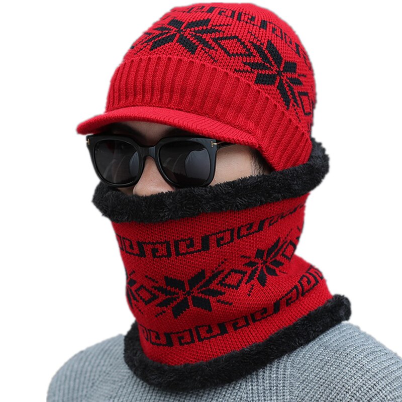 Unisex vinterhue med visir snestil mænds strikhue vinterhuer til kvinder og mænd varm tyk akryl huehue: Rød