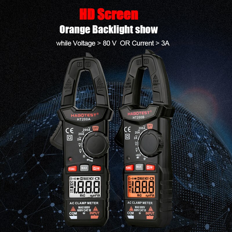 HABOTEST-Mini multímetro de pinza manual serie HT200, AC medidor de pinza Digital, Ohm, capacitancia DC 600V, comprobador de voltaje de rango automático