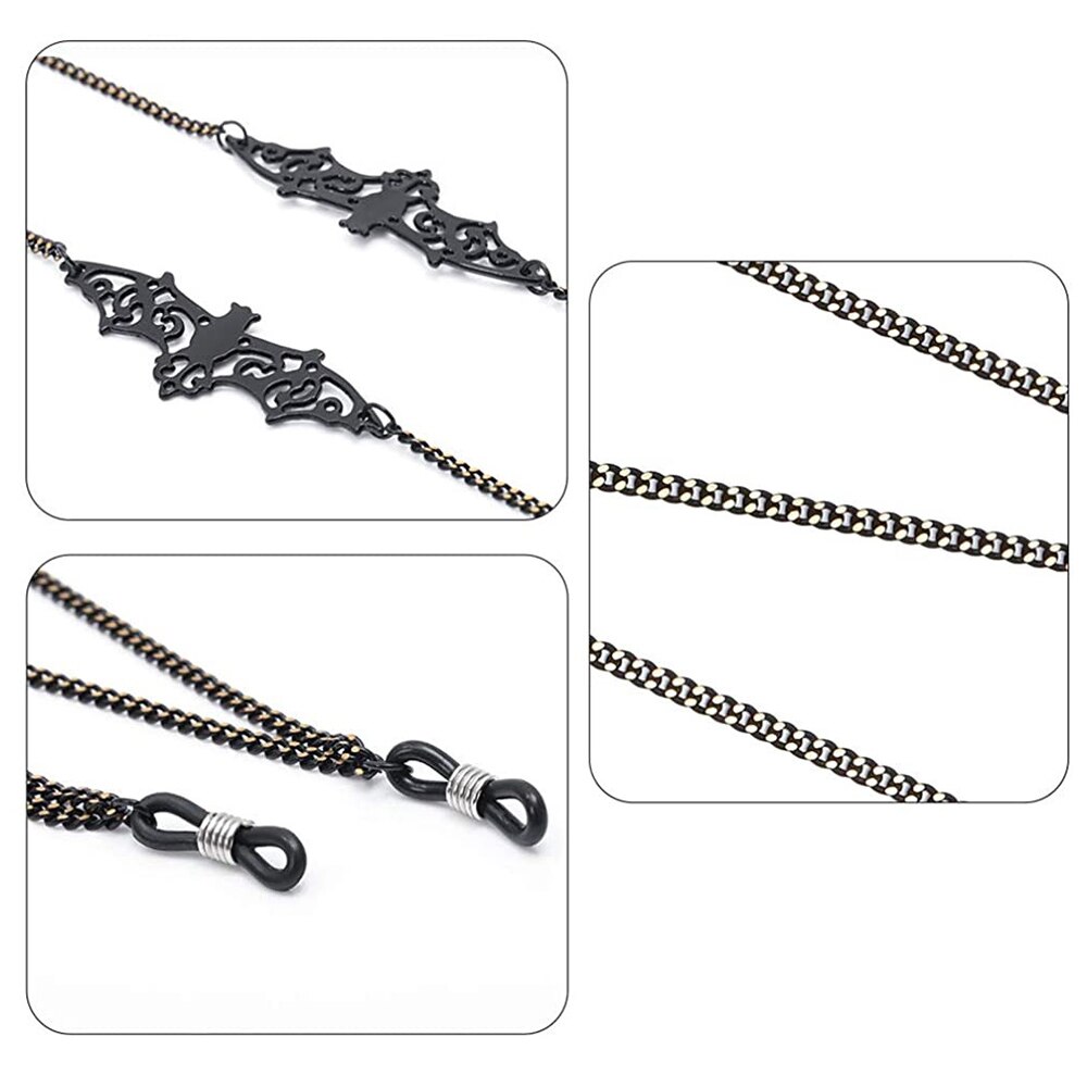 Kvinner retro svart flaggermus solbriller kjeder lanyards eyewear tilbehør solbriller lesebriller stropp ledning briller hengende tau
