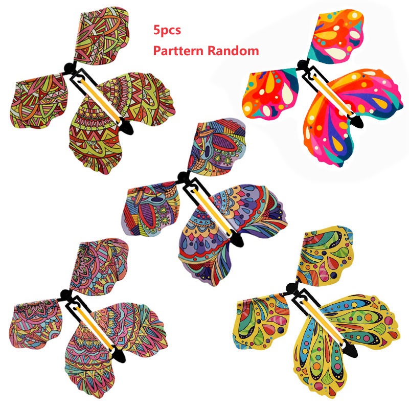 Mariposas voladoras mágicas, juguete de cuerda en el cielo, marcapáginas, tarjetas de felicitación, banda de goma alimentada, accesorios mágicos para niños, sorpresa: Gris oscuro