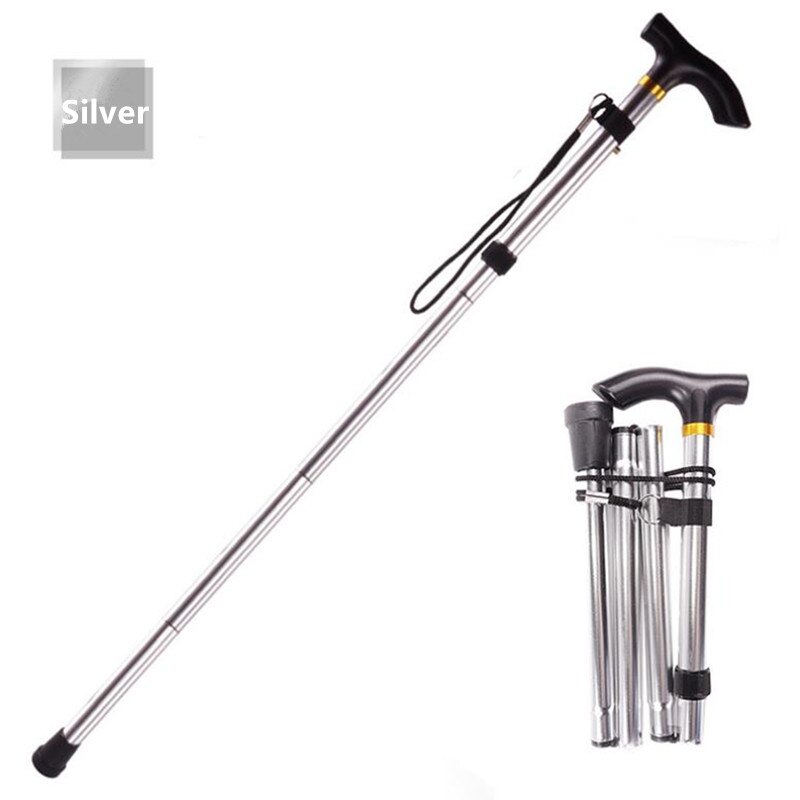 Walking Stick Hiking Trekking Poles Trail Ultralight 4 Section Adjustable Canes Aluminum Alloy Folding Walking Stick: A silver