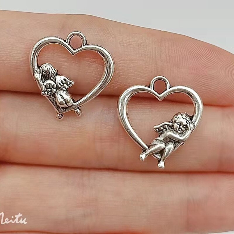 10pcs18x18mm Charms Hart Lover Angel Cupido Antiek Brons Zilver Kleur Hangers Diy Maken Bevindingen Handgemaakte Tibetaanse Sieraden