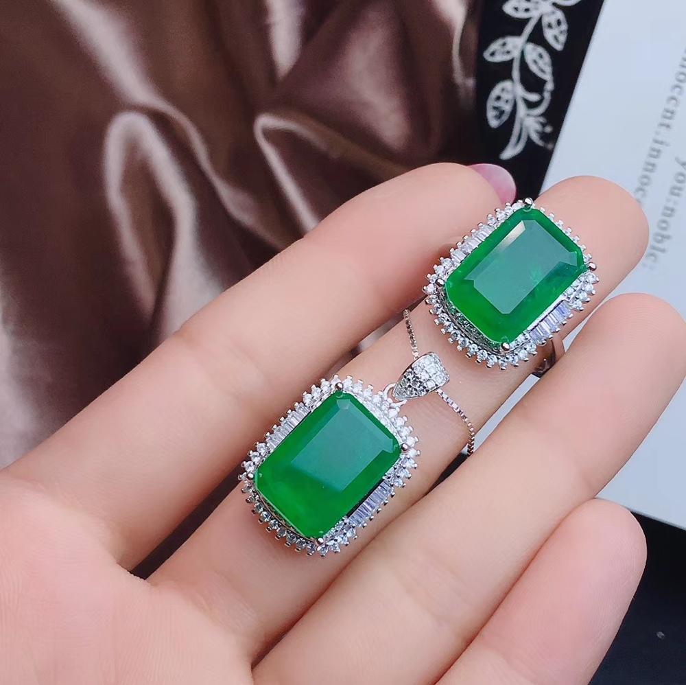 KJJEAXCMY boutique jewelry 925 sterling silver inlaid natural emerald female necklace ring pendant set support detection