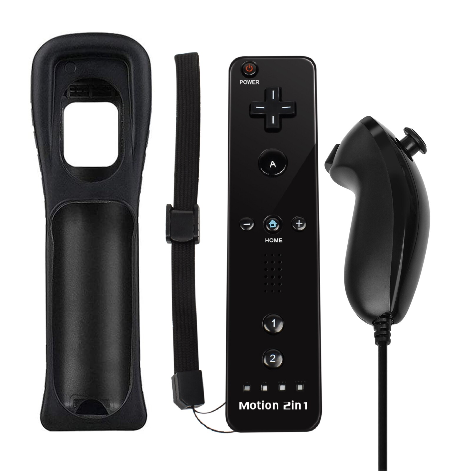 Powtree-mando a distancia y Nunchuck 2 en 1 para Nintendo Wii y Wii U, mando inalámbrico, blanco y negro: Black 2