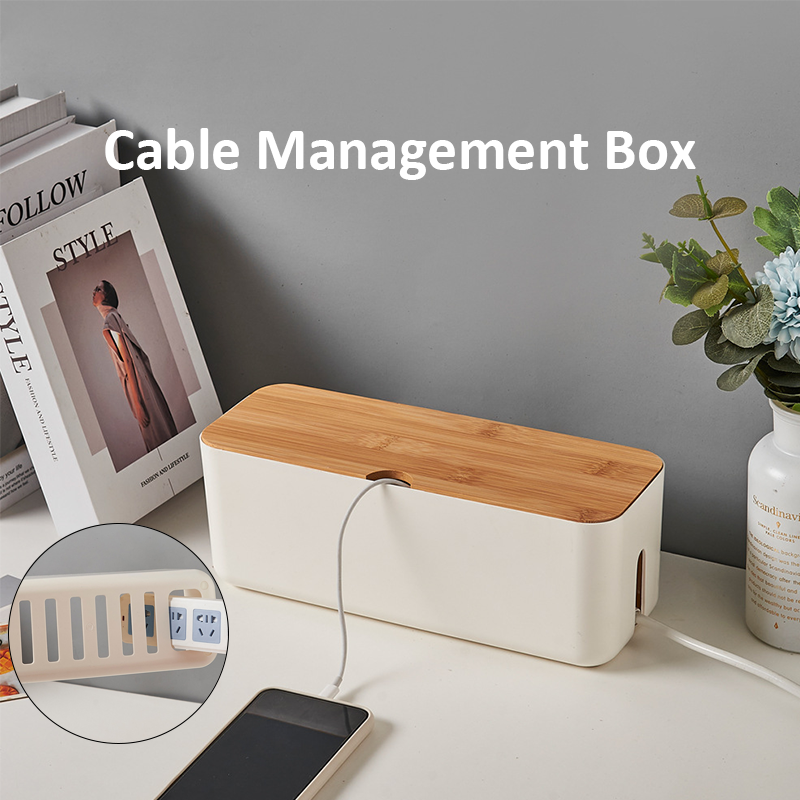 Cable Management Box Cable Box-Outlet Cord Storage Organizer for TV Wires Computer Router USB Hub and Under Desk Power Strip