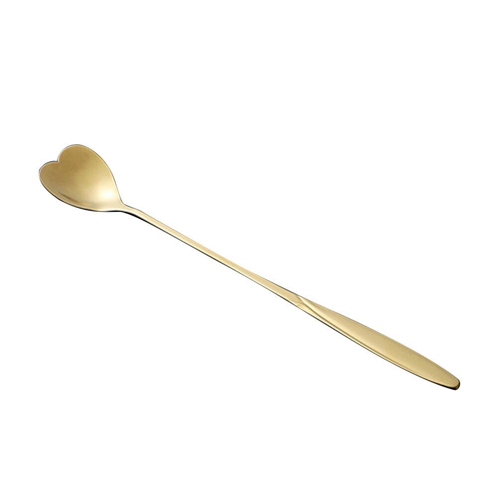 Kitchen Spoons Stainless Steel Teaspoons Long Handle Flower Heart Ice Cream Dessert Coffee Tea Spoons Mixing Spoon: Golden Heart