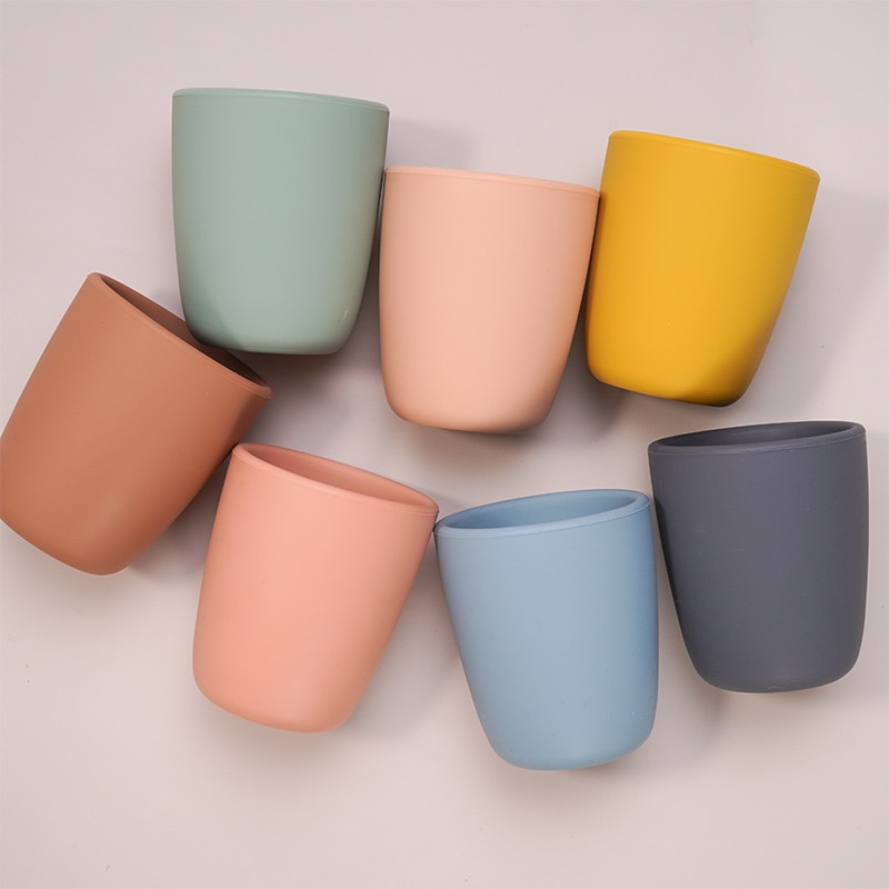 Taza de agua para bebé, vaso portátil de silicona para alimentación infantil, de grado alimenticio, Color sólido