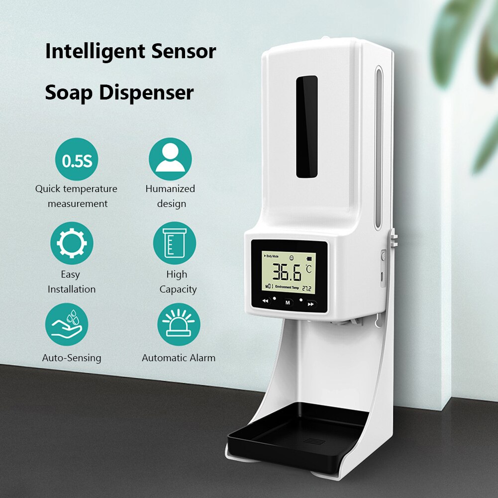 2 in 1 Automatic Soap Dispenser Pump Bathroom Wall Mounted Automatic Hand Sanitizer Dispenser with Infrared Thermometer