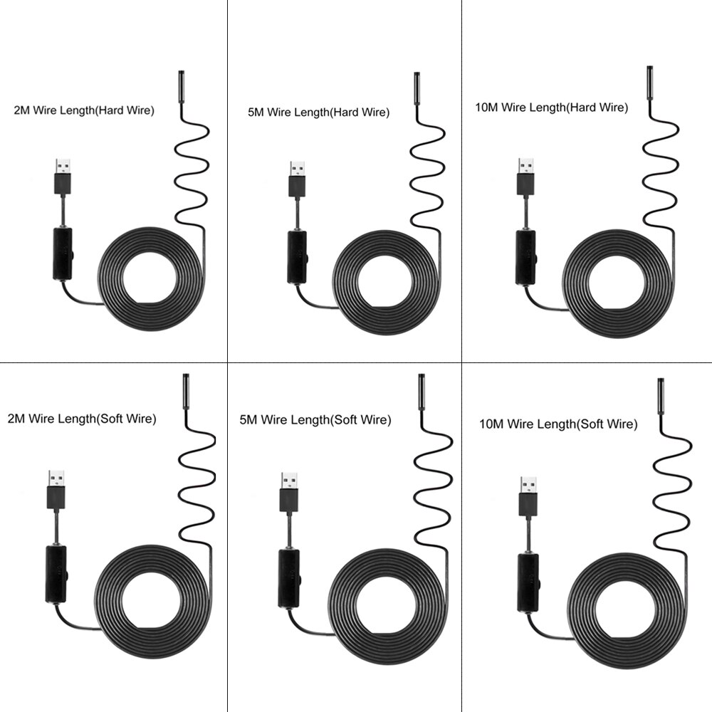 IP67 Waterproof USB Endoscope 10m/5m/2m Wire Industrial Endoscope Borescope Inspection Camera Built-in 8pcs LEDs 8mm Lens