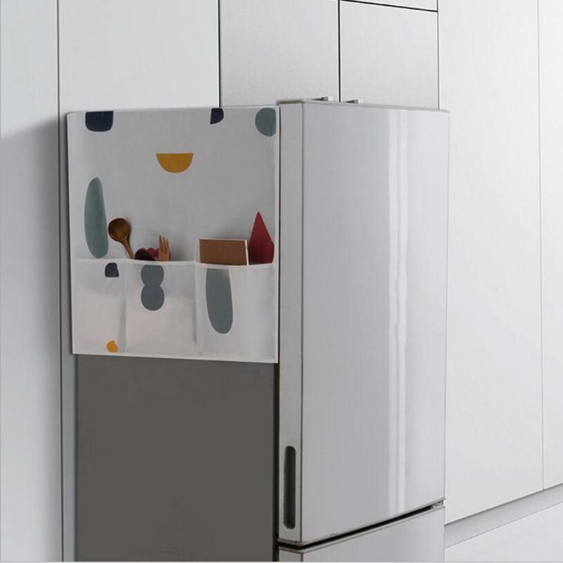 Praktisk støvtæt køleskabsdæksel med 6 lommer opbevaringstaskeholder til husholdningsvaskemaskine, køkkenredskaber