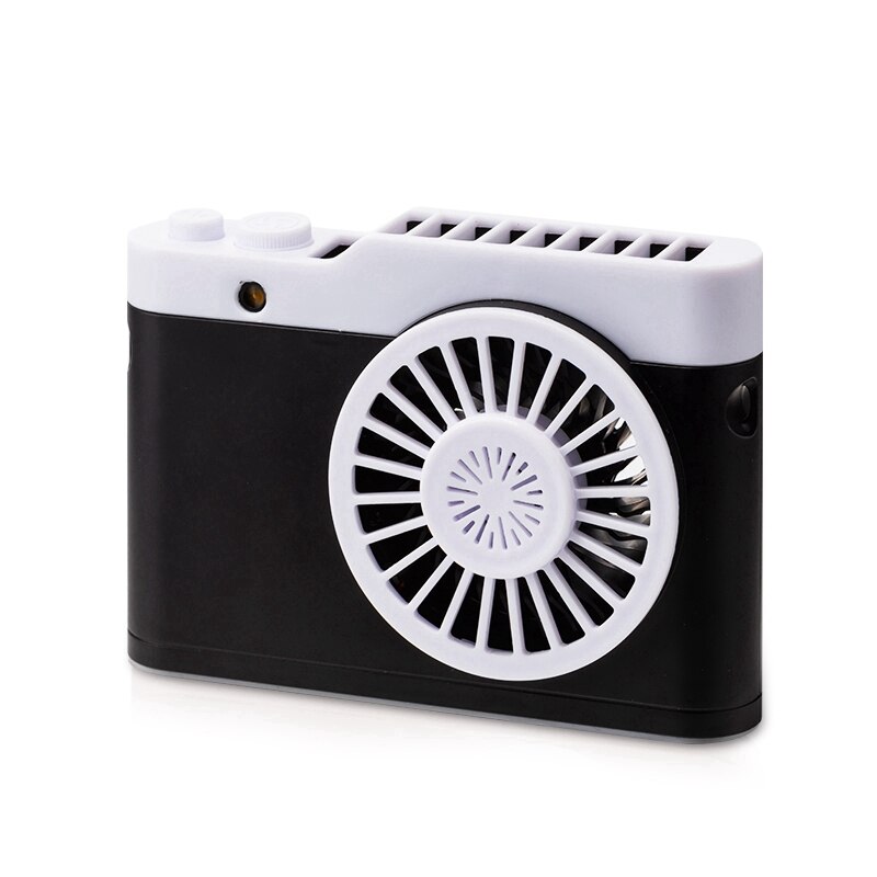Draagbare Mini Usb Opladen Camera Fan Opknoping Hals Kleine Ventilator Met Zaklamp Functie Kleine Ventilator Desktop Fan Zwart