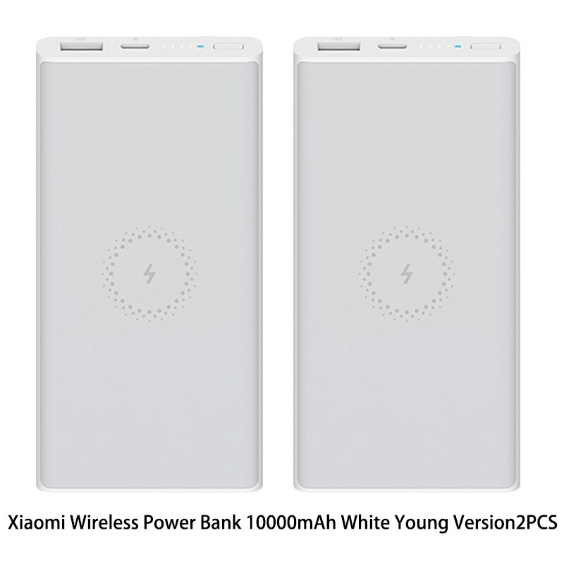 Xiaomi Wireless Power Bank 10000 mAh USB Type C Mi Powerbank Portable Qi Fast Wireless Power bank charger for Xiaomi iPhone: White 2PCS