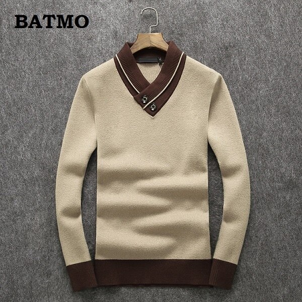 Batmo Herfst 90% Wol Casual Trui Mannen, Mannen Marine Blauw Truien 006: khaki / M