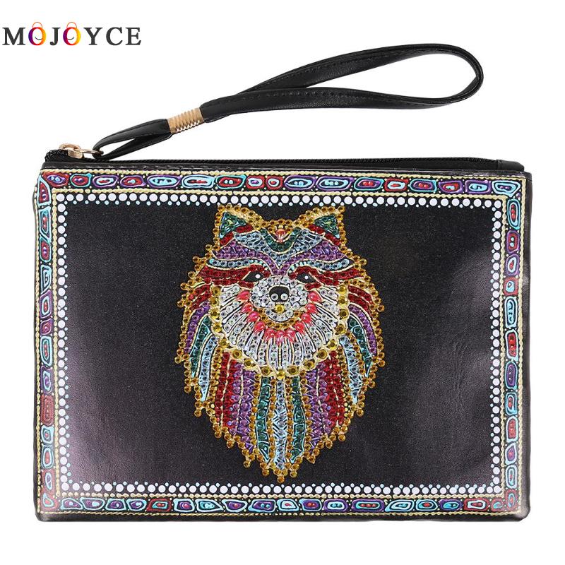 Women Wristlet Bags DIY Special Shaped Diamond Painting Zipper Wallet Women Clutch Coin Purses: Fox