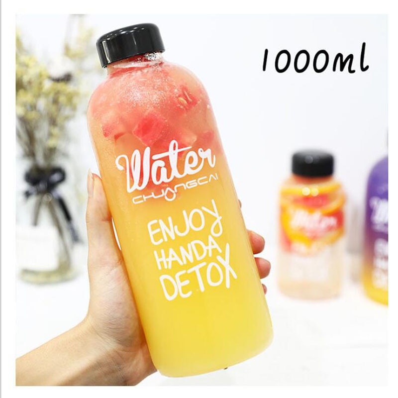 600Ml 1000Ml Plastic Sport Water Fles Drinken Fles Draagbare Transparante Fruit Bloem Thee Water Flessen Bpa Gratis Meisje