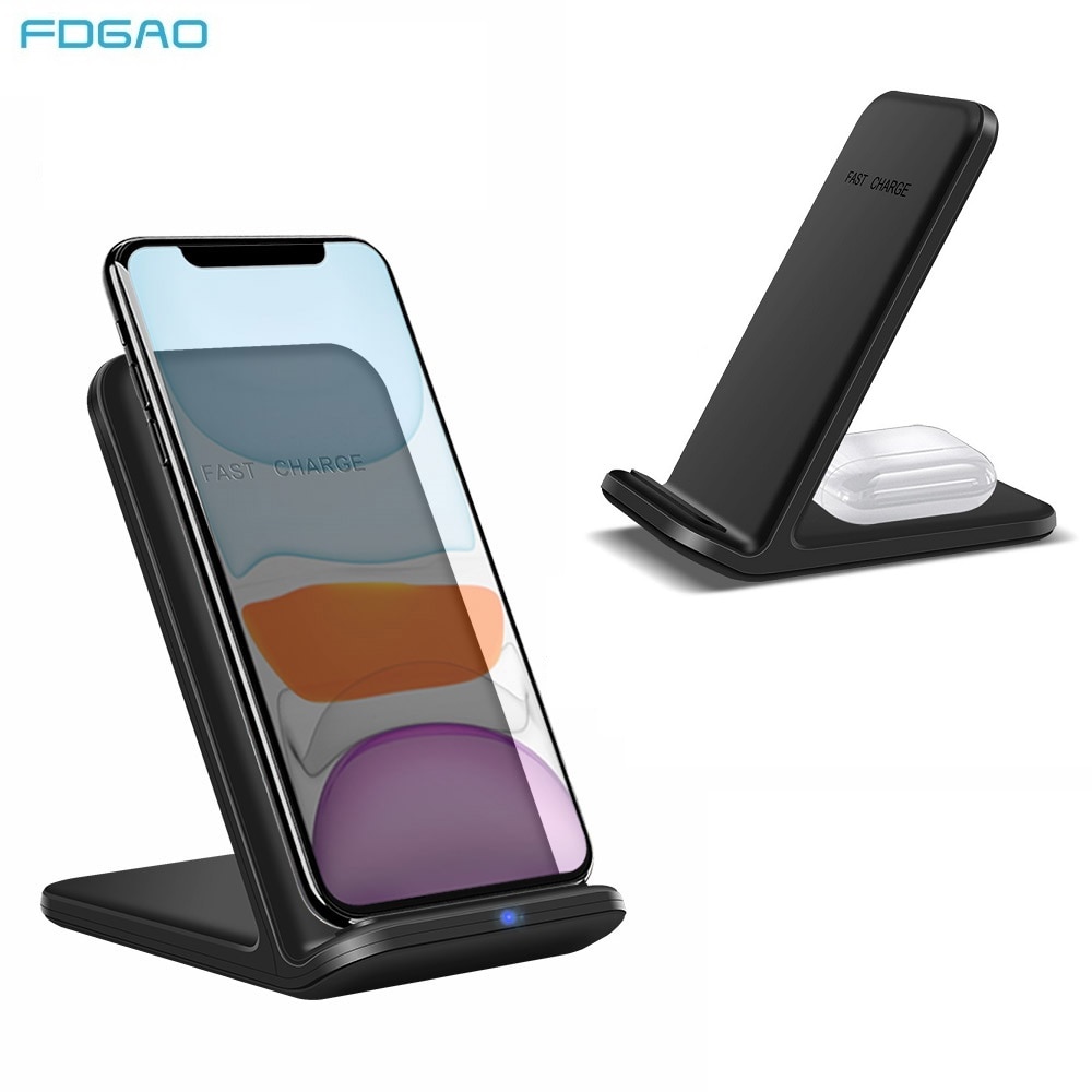 FDGAO 15W 2 in 1 Qi Wireless Charger Stand For iPhone 11 Pro X XS XR 8 QC 3.0 Fast Charging Dock Holder for Samsung S20 S10 S9