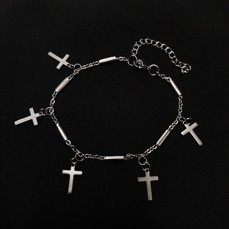 Cool Lock Cross Punk Rock Chain Adjustable Bracelet Long Chain Alloy Stainless Metal Line for Women Jewelry Party: cross bracelet