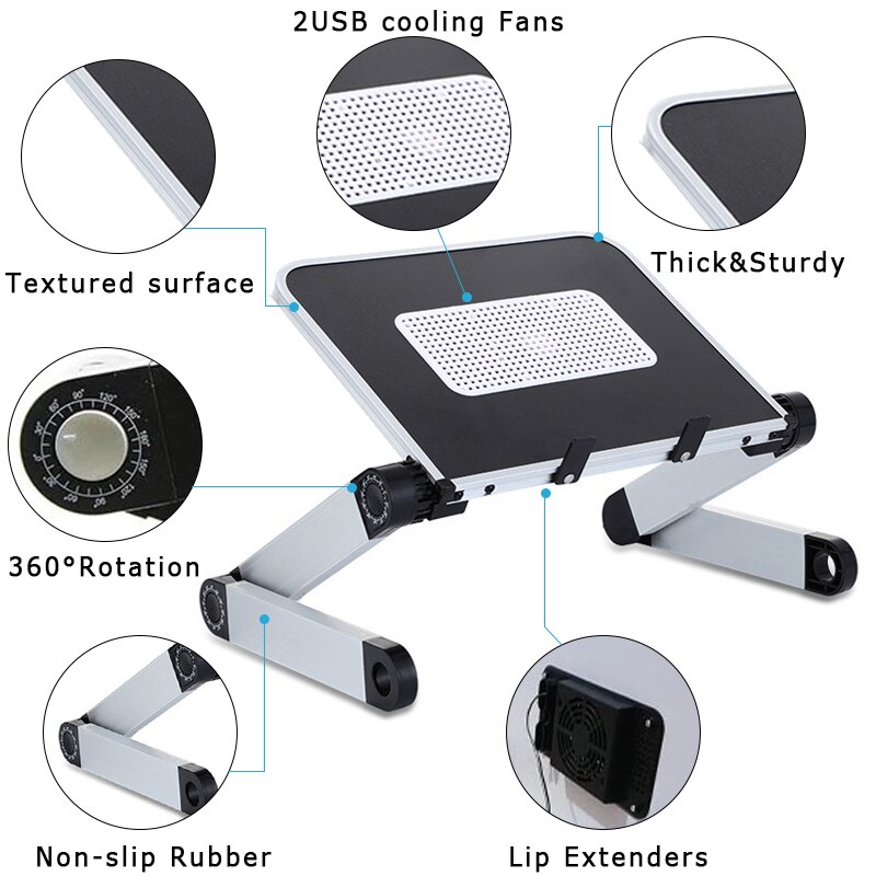 Adjustable Laptop Desk Portable Laptop Desk For Bed Aluminum Alloy Stand Notebook Stand Lap Desks TV Bed Tray Standing Desks