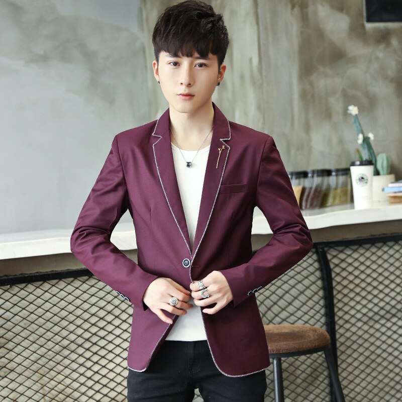 Mens casual blazers pak jasje Witte rand poly viscose Mannelijke kleding voorjaar slanke M-3XL revers pin