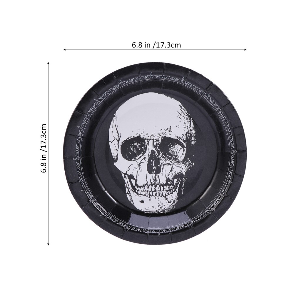 20 pcs Disposable Plates Round Scary Skull Pattern Halloween Party Tableware Paper Plate for Banquet Dinner