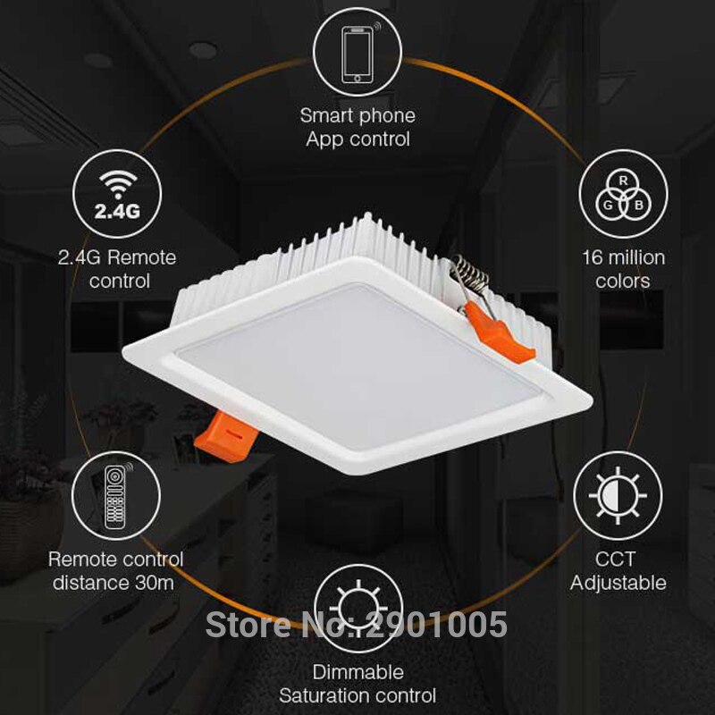 9W RGB+CCT Square LED Downlight smart Indoor living room light AC100- 220V can Mobile phone control remote control