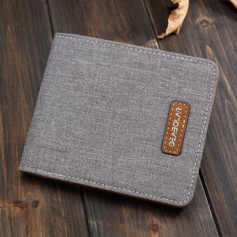 Cartera de cuero sintético para hombre, cartera masculina delgada de lona y cuero sintético, con tarjetero y estuche para tarjetas de crédito, color negro, azul y gris, 2022: Type A gray
